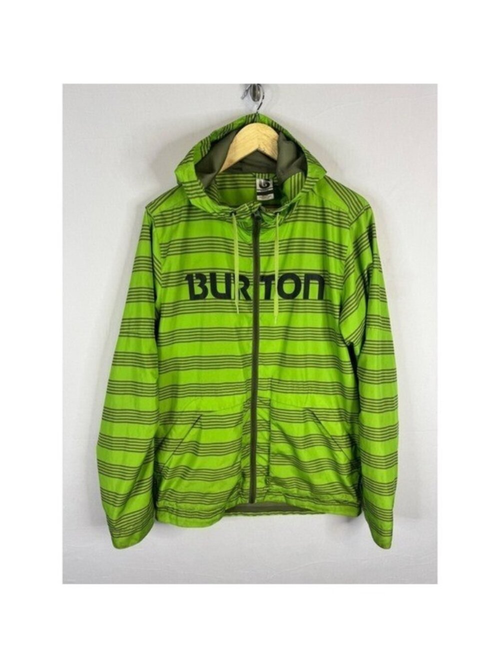 Burton Mens MB Dover JK Striped Windbreaker Hooded Jacket Green Medium